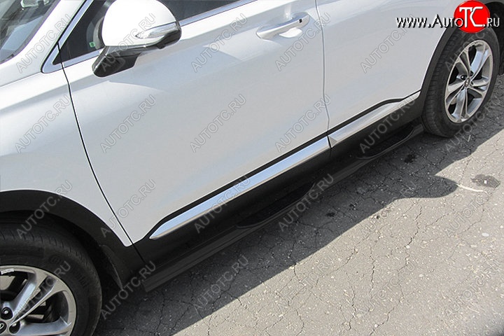 13 549 р. Защита порогов Slitkoff (d76 мм, с проступями) Hyundai Santa Fe TM рестайлинг (2020-2022) (Сталь с полимерным покрытием. Цвет: чёрный)  с доставкой в г. Кемерово