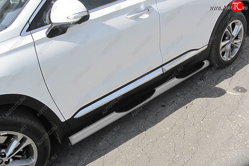 13 549 р. Защита порогов Slitkoff (d76 мм, с проступями)  Hyundai Santa Fe  TM (2018-2022) дорестайлинг, рестайлинг (Сталь с полимерным покрытием. Цвет: серебристый)  с доставкой в г. Кемерово
