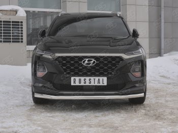 16 699 р. Защита переднего бампера (Ø63 мм, нержавейка) SLITKOFF  Hyundai Santa Fe  TM (2018-2021) дорестайлинг  с доставкой в г. Кемерово. Увеличить фотографию 1