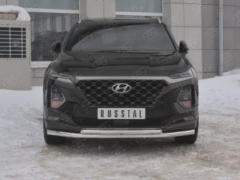 19 999 р. Защита переднего бампера (2 трубы Ø63 и 42 мм, нержавейка) SLITKOFF  Hyundai Santa Fe  TM (2018-2021) дорестайлинг  с доставкой в г. Кемерово. Увеличить фотографию 1