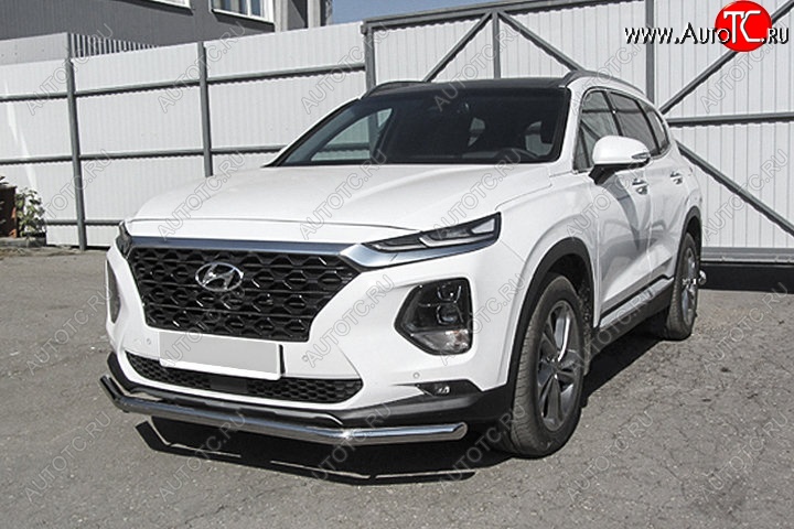 12 299 р. Защита переднего бампера Slitkoff (d57 мм)  Hyundai Santa Fe  TM (2018-2021) дорестайлинг (Нержавейка, Полированная)  с доставкой в г. Кемерово