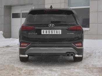 Защита заднего бампера (Ø63 мм уголки, нержавейка) SLITKOFF Hyundai Santa Fe  TM (2018-2021) дорестайлинг