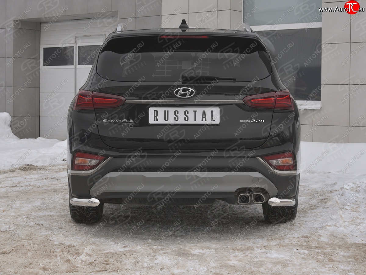 14 499 р. Защита заднего бампера (Ø63 мм уголки, нержавейка) SLITKOFF  Hyundai Santa Fe  TM (2018-2021) дорестайлинг  с доставкой в г. Кемерово