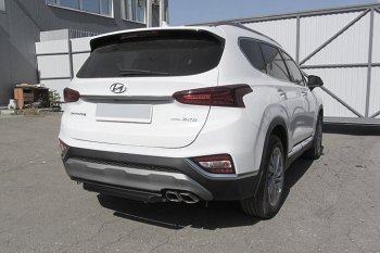 Защита заднего бампера Slitkoff (d57 мм) Hyundai Santa Fe  TM (2018-2021) дорестайлинг (Сталь с полимерным покрытием. Цвет: чёрный)