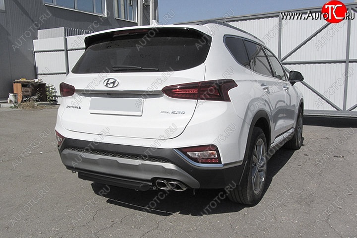 9 599 р. Защита заднего бампера Slitkoff (d57 мм)  Hyundai Santa Fe  TM (2018-2021) дорестайлинг (Сталь с полимерным покрытием. Цвет: чёрный)  с доставкой в г. Кемерово