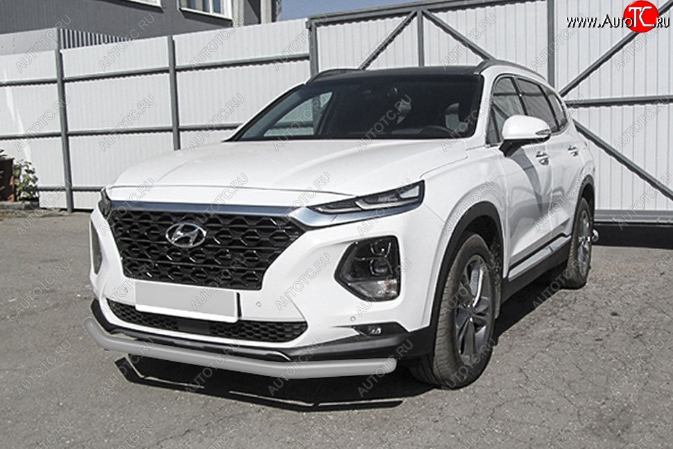 8 599 р. Защита переднего бампера Slitkoff (d57 мм) Hyundai Santa Fe TM дорестайлинг (2018-2021) (Сталь с полимерным покрытием. Цвет: серебристый)  с доставкой в г. Кемерово