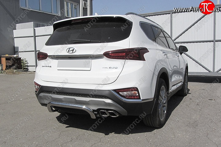 11 449 р. Защита заднего бампера Slitkoff (скоба, d57 мм)  Hyundai Santa Fe  TM (2018-2021) дорестайлинг (Нержавейка, Полированная)  с доставкой в г. Кемерово