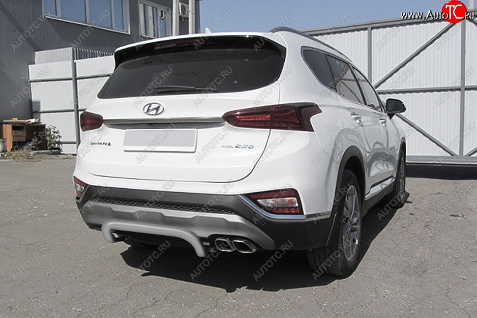 7 999 р. Защита заднего бампера Slitkoff (скоба, d57 мм)  Hyundai Santa Fe  TM (2018-2021) дорестайлинг (Сталь с полимерным покрытием. Цвет: серебристый)  с доставкой в г. Кемерово