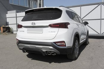 Защита заднего бампера Slitkoff (скоба, d57 мм) Hyundai Santa Fe  TM (2018-2021) дорестайлинг (Сталь с полимерным покрытием. Цвет: чёрный)