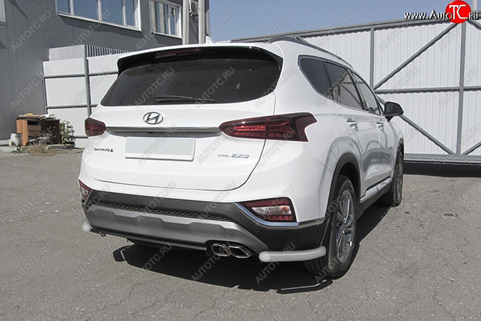 8 599 р. Защита заднего бампера Slitkoff (уголки, d57 мм)  Hyundai Santa Fe  TM (2018-2021) дорестайлинг (Сталь с полимерным покрытием. Цвет: серебристый)  с доставкой в г. Кемерово