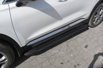 Пороги алюминиевые Slitkoff Hyundai Santa Fe  TM (2018-2021) дорестайлинг (Optima Black )