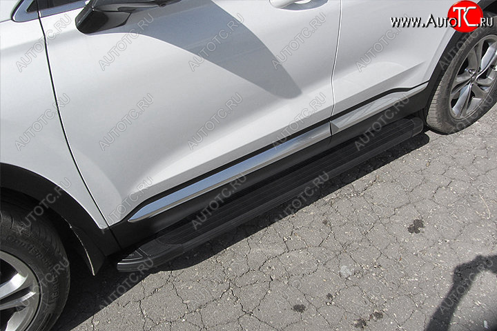 13 349 р. Пороги алюминиевые Slitkoff  Hyundai Santa Fe  TM (2018-2021) дорестайлинг (Optima Black )  с доставкой в г. Кемерово