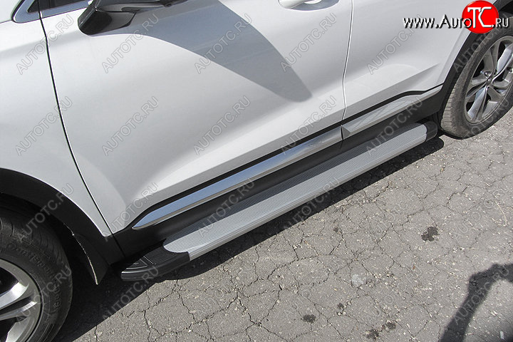 13 349 р. Пороги алюминиевые Slitkoff  Hyundai Santa Fe  TM (2018-2021) дорестайлинг (Optima Silver)  с доставкой в г. Кемерово