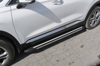 Пороги алюминиевые Slitkoff Hyundai Santa Fe  TM (2018-2021) дорестайлинг (Luxe Black)