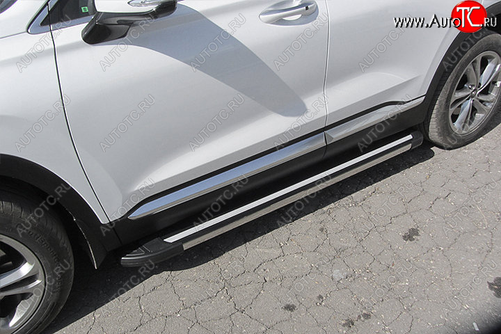 11 299 р. Пороги алюминиевые Slitkoff  Hyundai Santa Fe  TM (2018-2021) дорестайлинг (Luxe Black)  с доставкой в г. Кемерово
