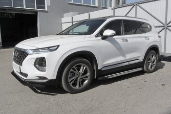 11 299 р. Пороги алюминиевые Slitkoff  Hyundai Santa Fe  TM (2018-2021) дорестайлинг (Luxe Black)  с доставкой в г. Кемерово. Увеличить фотографию 2