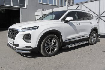 10 699 р. Пороги алюминиевые Slitkoff  Hyundai Santa Fe  TM (2018-2021) дорестайлинг (Luxe Silver)  с доставкой в г. Кемерово. Увеличить фотографию 2