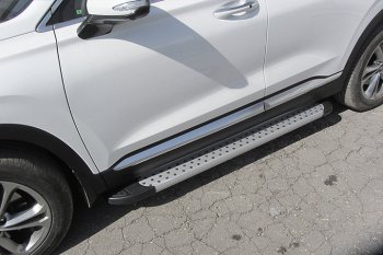 Пороги алюминиевые Slitkoff Hyundai Santa Fe  TM (2018-2021) дорестайлинг (Standart Silver)