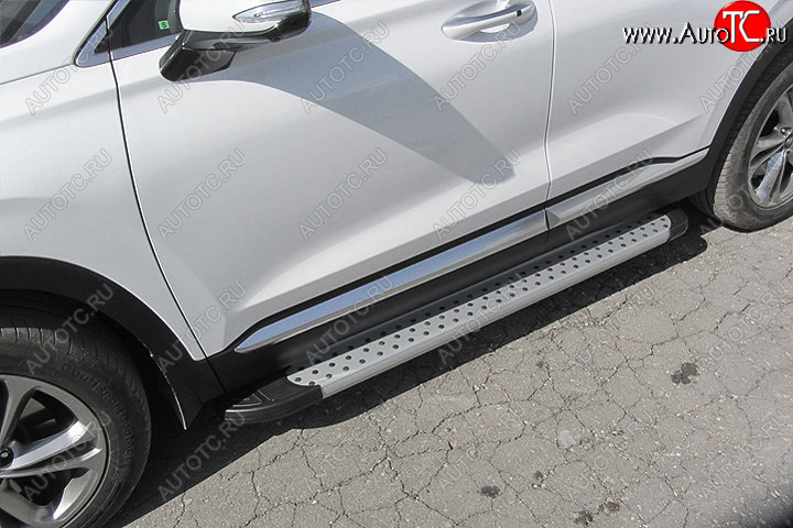 17 399 р. Пороги алюминиевые Slitkoff  Hyundai Santa Fe  TM (2018-2021) дорестайлинг (Standart Silver)  с доставкой в г. Кемерово