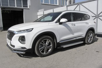 17 399 р. Пороги алюминиевые Slitkoff  Hyundai Santa Fe  TM (2018-2021) дорестайлинг (Standart Silver)  с доставкой в г. Кемерово. Увеличить фотографию 2