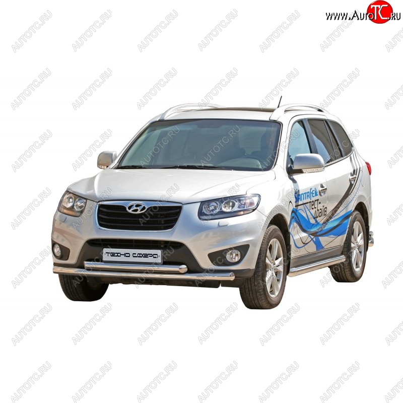 30 999 р. Защита порогов ТехноСфера (Техно Сфера) (нержавейка, 76 mm) Hyundai Santa Fe CM рестайлинг (2009-2012)  с доставкой в г. Кемерово