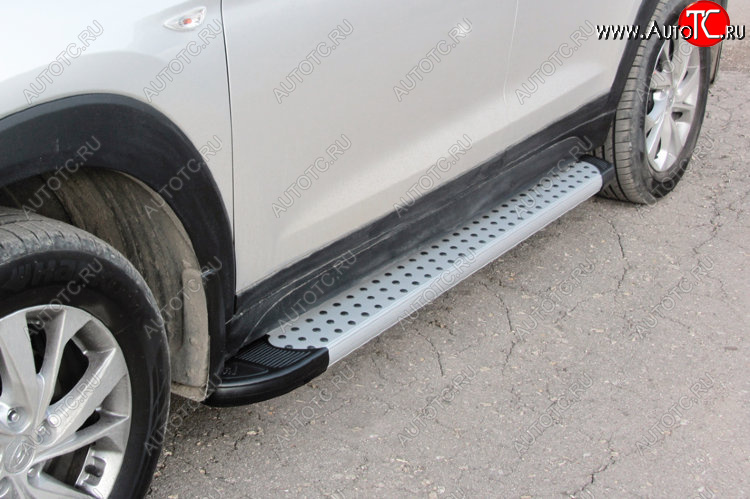 17 399 р. Пороги алюминиевые Slitkoff  Hyundai Santa Fe  CM (2009-2012) рестайлинг (Standart Silver)  с доставкой в г. Кемерово