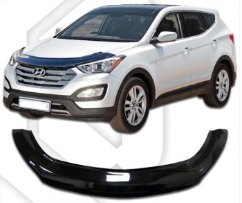 2 599 р. Дефлектор капота CA-Plastiс exclusive  Hyundai Santa Fe  DM (2012-2016) дорестайлинг (Classic черный, Без надписи)  с доставкой в г. Кемерово. Увеличить фотографию 1