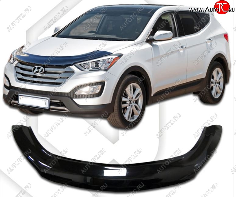 2 599 р. Дефлектор капота CA-Plastiс exclusive  Hyundai Santa Fe  DM (2012-2016) дорестайлинг (Classic черный, Без надписи)  с доставкой в г. Кемерово