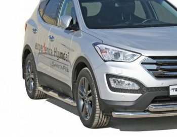 Защита порогов ТехноСфера (Техно Сфера) (нержавейка, с проступью, d76 mm) Hyundai Santa Fe  DM (2012-2016) дорестайлинг