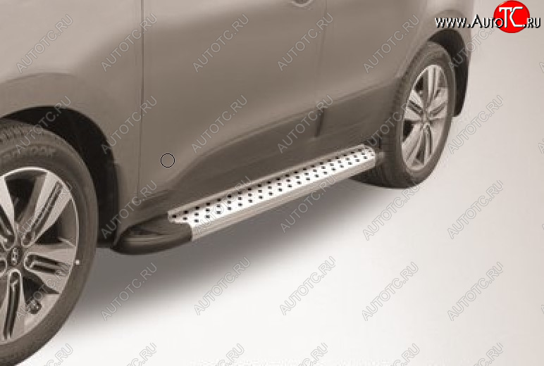 17 399 р. Пороги алюминиевые Slitkoff  Hyundai Grand Santa Fe  1 DM (2013-2016) дорестайлинг (Standart Silver)  с доставкой в г. Кемерово