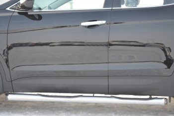 22 549 р. Защита порогов с проступями SLITKOFF (труба D76 мм.)  Hyundai Santa Fe  DM (2012-2016) дорестайлинг (Защита порогов с заглушками на торцах (вариант 2))  с доставкой в г. Кемерово. Увеличить фотографию 2