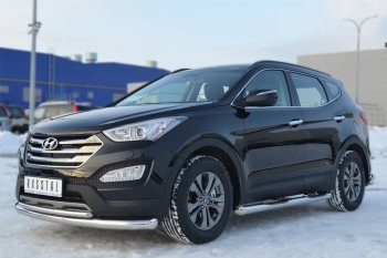 22 549 р. Защита порогов с проступями SLITKOFF (труба D76 мм.)  Hyundai Santa Fe  DM (2012-2016) дорестайлинг (Защита порогов с заглушками на торцах (вариант 2))  с доставкой в г. Кемерово. Увеличить фотографию 4