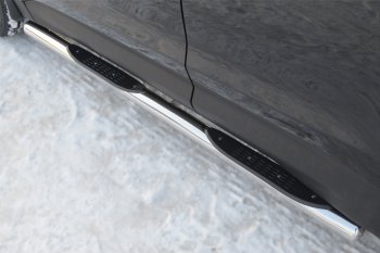 12 249 р. Защита порогов с проступями SLITKOFF (труба D76 мм) Hyundai Santa Fe DM дорестайлинг (2012-2016) (Защита порогов с закругленными торцами (вариант 3))  с доставкой в г. Кемерово. Увеличить фотографию 2