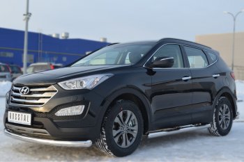 12 249 р. Защита порогов с проступями SLITKOFF (труба D76 мм) Hyundai Santa Fe DM дорестайлинг (2012-2016) (Защита порогов с закругленными торцами (вариант 3))  с доставкой в г. Кемерово. Увеличить фотографию 4