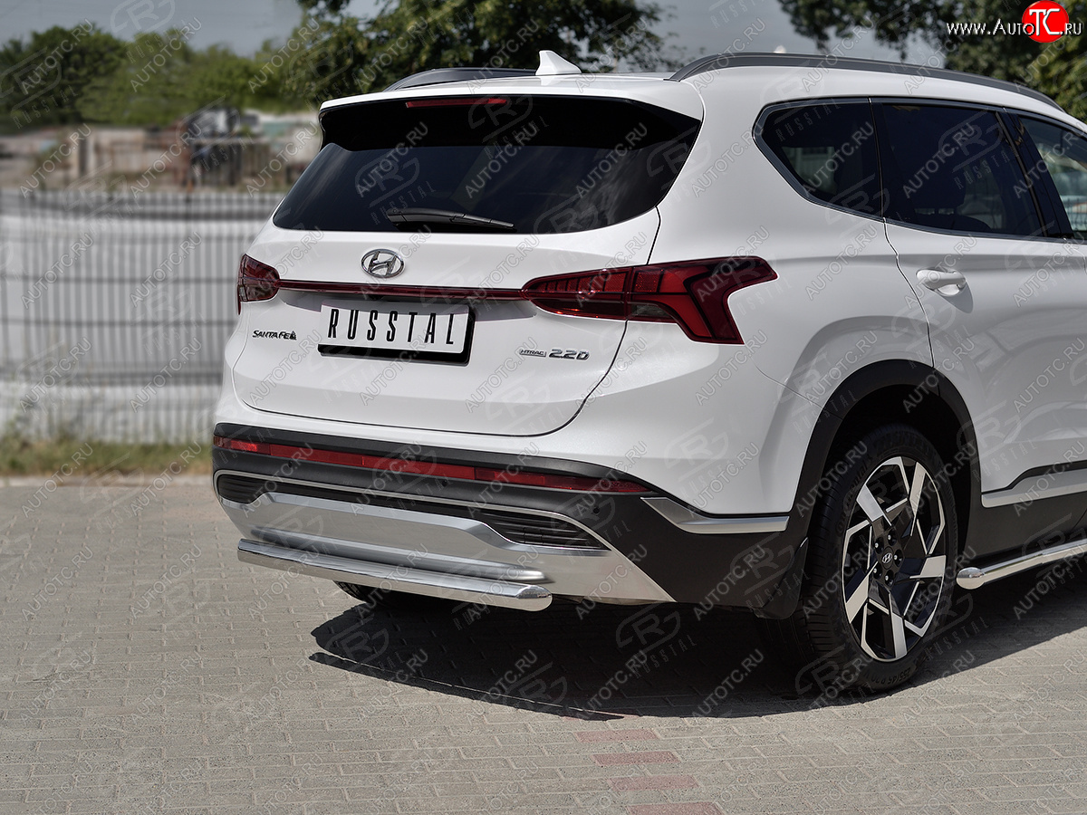 16 299 р. Защита заднего бампера (Ø63 мм, нержавейка) SLITKOFF  Hyundai Santa Fe  TM (2020-2022) рестайлинг  с доставкой в г. Кемерово