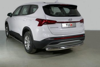 Защита заднего бампера (овальная) ТСС (нержавейка d 75х42 мм) Hyundai Santa Fe  TM (2020-2022) рестайлинг