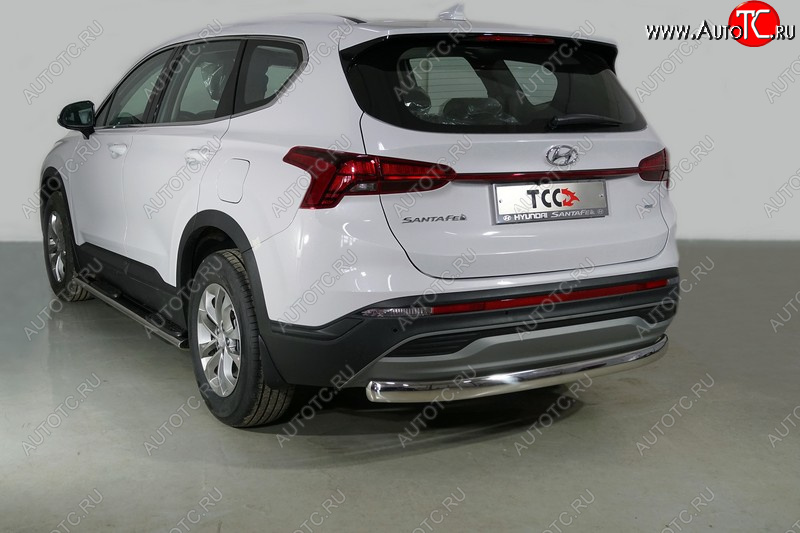 22 449 р. Защита заднего бампера (овальная) ТСС (нержавейка d 75х42 мм)  Hyundai Santa Fe  TM (2020-2022) рестайлинг  с доставкой в г. Кемерово