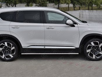 16 649 р. Защита порогов на Russtal (Ø75x42 мм, с проступью) Hyundai Santa Fe TM рестайлинг (2020-2022) (полированная нержавейка)  с доставкой в г. Кемерово. Увеличить фотографию 3