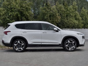 16 649 р. Защита порогов на Russtal (Ø75x42 мм, с проступью) Hyundai Santa Fe TM рестайлинг (2020-2022) (полированная нержавейка)  с доставкой в г. Кемерово. Увеличить фотографию 2