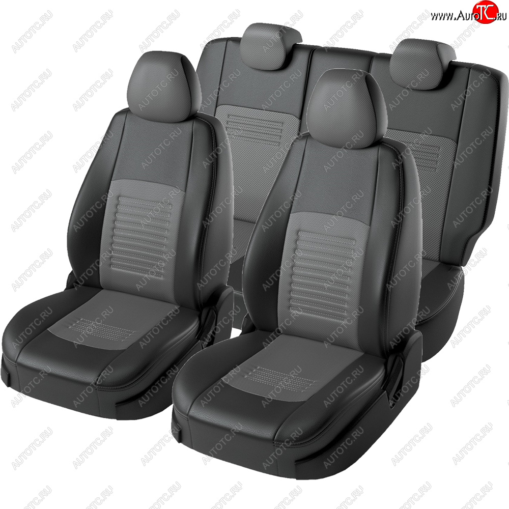 8 299 р. Чехлы для сидений Lord Autofashion Турин (экокожа, сплошная спинка, 2 П-образных подголовника)  Hyundai Solaris  HCR (2017-2020) седан дорестайлинг (Черный, вставка серая)  с доставкой в г. Кемерово