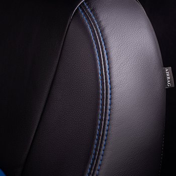 7 399 р. Чехлы для сидений Lord Autofashion Турин ((экокожа, сплошная спинка 2 П-образных подголовника)  Hyundai Solaris  HCR (2017-2020) седан дорестайлинг (Черный, вставка синяя)  с доставкой в г. Кемерово. Увеличить фотографию 4