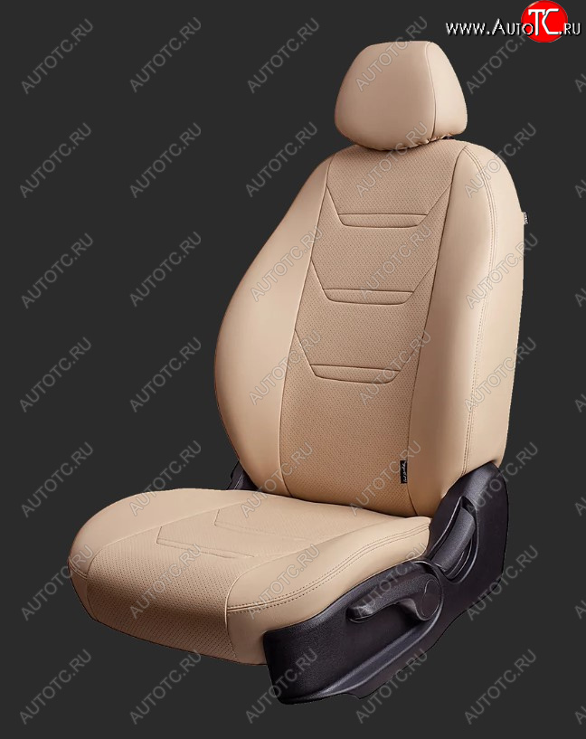 10 299 р. Чехлы для сидений Lord Autofashion Турин 2 (экокожа, спинка 60/40, 3 Г-образных подголовника)  Hyundai Solaris  HCR (2017-2022) седан дорестайлинг, седан рестайлинг (Бежевый, вставка бежевый и бежевый, строчка бежевая)  с доставкой в г. Кемерово