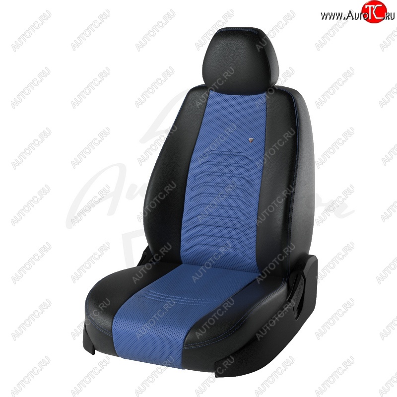 10 899 р. Чехлы для сидений Lord Autofashion Денвер (экокожа)  Hyundai Solaris  RBr (2010-2017) хэтчбэк дорестайлинг, хэтчбэк рестайлинг (Чёрный, вставка синяя)  с доставкой в г. Кемерово