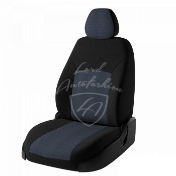 5 699 р. Чехлы для сидений Lord Autofashion Дублин (жаккард, раздельная спинка) Hyundai Solaris RBr хэтчбэк дорестайлинг (2010-2014) (Черный, вставка Ёж Синий)  с доставкой в г. Кемерово. Увеличить фотографию 1