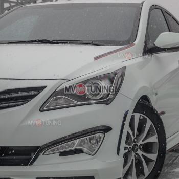 1 799 р. Реснички на фары HS-1  Hyundai Solaris  RBr (2014-2017) хэтчбэк рестайлинг (Неокрашенные)  с доставкой в г. Кемерово. Увеличить фотографию 2