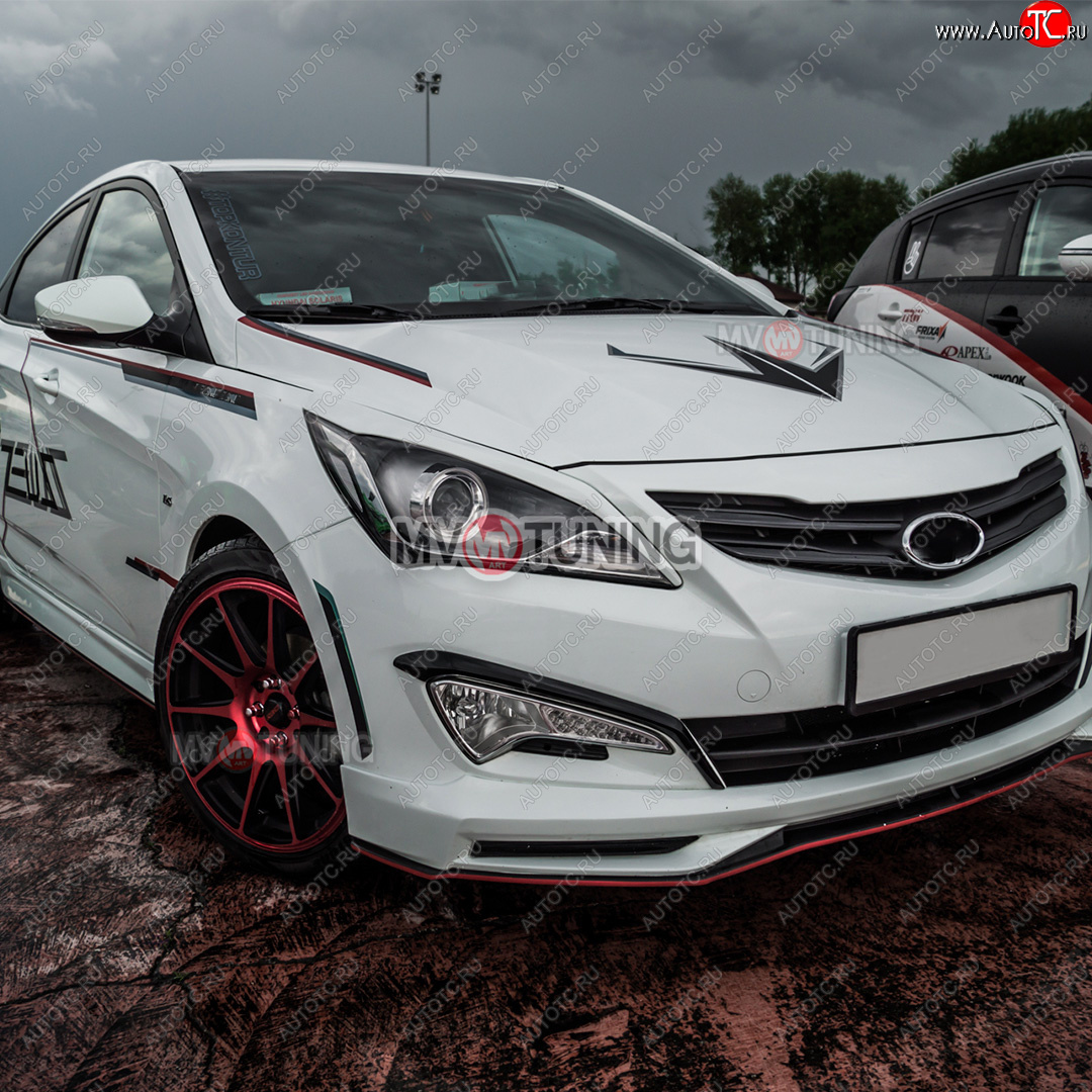 1 799 р. Реснички на фары ZEUS MV-Tuning  Hyundai Solaris  RBr (2014-2017) седан рестайлинг, хэтчбэк рестайлинг (Неокрашенные)  с доставкой в г. Кемерово