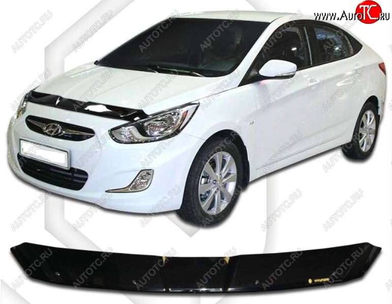 2 699 р. Дефлектор капота CA-Plastiс Hyundai Solaris RBr седан дорестайлинг (2010-2014) (Classic черный, Без надписи)  с доставкой в г. Кемерово