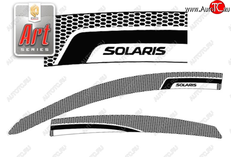 2 399 р. Дефлектора окон CA-Plastic  Hyundai Solaris  RBr (2010-2014) седан дорестайлинг (Серия Art графит, Без хром.молдинга, Крепление только на скотч)  с доставкой в г. Кемерово