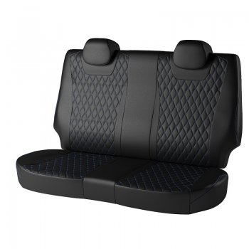13 949 р. Чехлы для сидений Lord Autofashion Байрон (экокожа)  Hyundai Solaris  RBr (2010-2017) седан дорестайлинг, седан рестайлинг (Чёрный, вставка чёрная, строчка синяя)  с доставкой в г. Кемерово. Увеличить фотографию 2