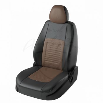 10 849 р. Чехлы для сидений Lord Autofashion Турин (экокожа, раздельная спинка)  Hyundai Solaris  RBr (2010-2017) седан дорестайлинг, седан рестайлинг (Чёрный, вставка коричневая)  с доставкой в г. Кемерово. Увеличить фотографию 2